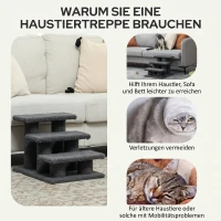 PawHut Katzentreppe 3 Stufen Tiertreppe Treppe für Katze Haustiertreppe 45 x 35 x 34 cm Dunkelgrau(m-5)