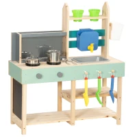 AIYAPLAY Mud Kitchen with Working Faucet, Kids Play Kitchen with Flower Pots, Kitchen Accessories, Planting Tools, Blue(m-11)