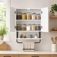 HOMCOM Bathroom Wall Cabinet Modern Space Saver Wall Mounted Cabinet Doors Storage White(m-8)