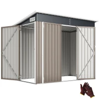 Outsunny Metalen tuinschuur 2,68 m², afsluitbare tuinberging met 3 deuren, ventilatie en lessenaarsdak, incl. handschoenen(m-11)