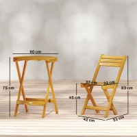 Outsunny Ensemble de Bistrot 3 Pièces Pliable en Bois d'Acacia avec Table Ronde et 2 Chaises, san Montage, 60x60x75cm, Naturel(m-3)