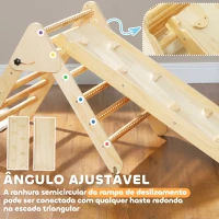 AIYAPLAY Triângulo de Escalada de Madeira 2 em 1 Escalada para Crianças de 18-48 Meses com Rampa para Deslizar ou Escalar 147x64,5x63 cm  Madeira(m-6)
