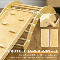 AIYAPLAY Kinder Klimset, 4-in-1 Ontwerp met Boogbrug, Schommelschommel, Kussen, Glijbaan, voor Binnenshuis, Hout(m-6)