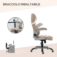 Vinsetto Sedia da Ufficio Reclinabile con Altezza Regolabile in Tessuto, 68x76x109-117 cm, Marrone Chiaro(m-6)