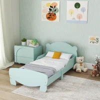 AIYAPLAY Pat pentru Copii cu Tăblie și Suport pentru Picioare în Formă de Urs și 2 Laterale, din Lemn, 143,5x80x55 cm, Verde(m-10)