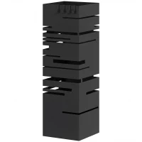 HOMCOM Metalen paraplubak met uitneembare opvangschaal en 4 haken, 15,5 x 15,5 x 49 cm, zwart(m-10)