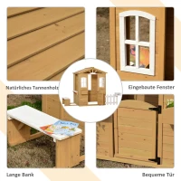 Outsunny Houten kinderspeelhuis Tuinspeelhuis met deur, ramen, plantenbak en bankje voor kinderen 3-6 jaar(m-5)