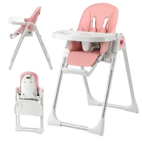 AIYAPLAY Seggiolone Pappa Pieghevole per Bambini 6-36 Mesi con Altezza Regolabile, Doppio Vassoio Lavabile, Ruote, Rosa(m-11)