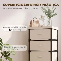 HOMCOM Cómoda para Dormitorio con 4 Cajones de Tela Marco de Acero Cajonera para Salón Oficina Vestidor Beige(m-5)