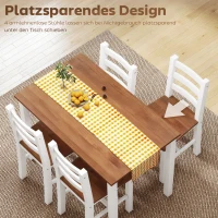 HOMCOM Eetset met eettafel en 4 stoelen, eetkamerset van grenenhout, bruin+wit(m-7)