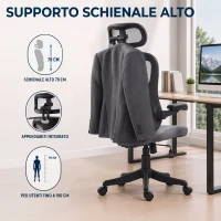 HOMCOM Sedia da Ufficio Ergonomica con Braccioli Ribaltabili, Poggiatesta e Appendiabiti, Grigio Scuro(m-7)