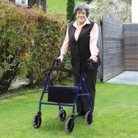 HOMCOM Andador para Adultos Plegable Con Almacenaje Asiento y Frenos 65x53x79-89 cm Azul y Negro(m-10)