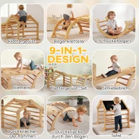 AIYAPLAY 9-in-1 indoor klimrek, helling, glijbaan, ladder, krijtbord, voor peuters, hout(m-4)