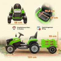 AIYAPLAY Elektrische Kindertraktor, Oprij-Traktor met Afstandsbediening, Zachte Start, voor Kinderen in de leeftijd van 3-8 Jaar, Groen(m-3)