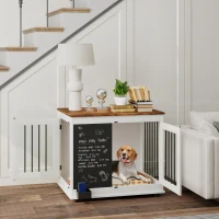 PawHut Cage pour chien cage chien intérieur avec 2 portes tableau noir pour chiens taille moyenne 20 kg 80 x 60 x 70 cm blanc(m-2)