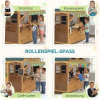 AIYAPLAY Kinderspielhaus aus Tannenholz, Faltbares Häuschen mit Fenstern, Tür, für Kinder im Alter von 3-8 Jahren, Braun+Blau(m-8)