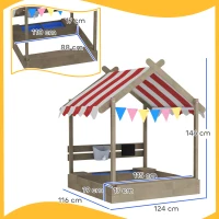Outsunny House-Designed Wooden Sandbox, Outdoor Sandpit, with Blackboard, Toys, Sink, Seats, Flags, for Ages 3-7 Years - Grey(m-4)