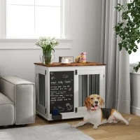 PawHut Cage pour chien cage chien intérieur avec 2 portes tableau noir pour chiens taille moyenne 20 kg 80 x 60 x 70 cm blanc(m-10)