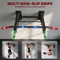 SPORTNOW Pull Up Bar Wall Mounted Chin Up Bar with Folding Design, 3 Hooks for Resistance Bands, Supports up to 120 kg, Black(m-6)