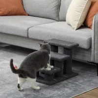 PawHut Katzentreppe 3 Stufen Tiertreppe Treppe für Katze Haustiertreppe 45 x 35 x 34 cm Dunkelgrau(m-7)