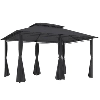 Outsunny Cenador para Jardín 3x4 m Pabellón de Jardín Gazebo con Doble Techo 6 Paredes Laterales Estructura Metálica Gris(m-1)