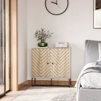 HOMCOM Buffet salon meuble de rangement armoire de cuisine avec placard portes et étagère réglable, motif Chevron, pied métal, style moderne buffet salle à manger et salon, 108 x 40 x 80 cm, chêne(m-10)
