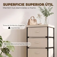 HOMCOM Cómoda para Dormitorio con 5 Cajones de Tela Marco de Acero Cajonera para Salón Oficina Vestidor Beige(m-5)