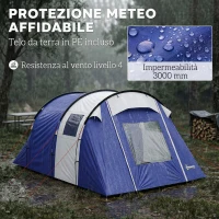 Outsunny Tenda a Tunnel per 4 Persone con Camera e Zona Giorno, Impermeabile 3000 mm, Tenda da Campeggio, Blu Scuro(m-5)