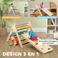 AIYAPLAY Triangle escalade enfants 3 en 1, rampe double-face pour grimper et glisser, charge 50 kg, 147x64,5x63cm, multicolore(m-4)