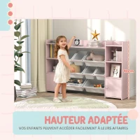 AIYAPLAY Meuble rangement enfant, étagère de rangement pour jouets enfants avec 8 bacs amovibles, 140 x 30 x 90 cm, rose(m-6)
