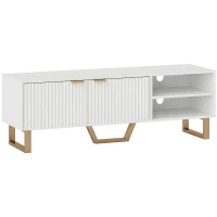 HOMCOM Meuble TV banc TV pour téléviseur jusqu'à 70 pouces - placard à 2 portes cannelées, compartiment ouvert et passe-câbles(m-1)