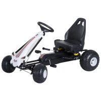 HOMCOM Vélo et véhicule pour enfants kart à pédales siège réglable frein manuel roues AR plastique acier noir blanc(m-7)
