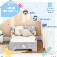 ZONEKIZ Kids Toddler Bed, with Star and Moon Patterns, Side Rails, for Ages 3-6 Years - Grey(m-6)