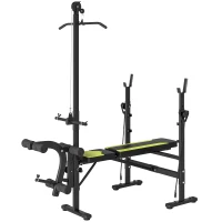 HOMCOM Banco de Pesas Multifuncional con Entrenador de Polea Banco de Musculación Reclinable con Altura Ajustable para Fitness Entrenamiento Completo en Gimnasio y Casa Carga 300 kg Negro(m-12)
