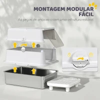 PawHut Caixa de Areia para Gatos Aço Inoxidável Interior XL com Pá Cinza Claro(m-7)