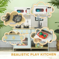 AIYAPLAY Pretend Play Kitchen, Kids Kitchen Playset with Light & Sound Stove, Turning Knobs, Cooking Accessories(m-4)