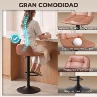 HOMCOM Juego de 2 Taburetes Altos de Cocina Giratorios 360° Regulables en Altura con Reposapiés Tapizados en Cuero Sintético(m-6)
