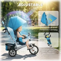 HOMCOM 6 in 1 Kids Trike with Parent Handle, Canopy, 5-point Seat Belt, Storage, Footrest, Brake, for 1-5 Years, Blue(m-5)