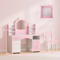 AIYAPLAY Coiffeuse pour Enfants avec Tabouret et Miroir Lumineux à 2 Couleurs en Acrylique, pour 3-8 Ans, 90 x 41 x 104 cm, Rose(m-3)