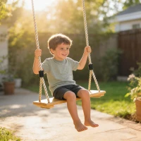 AIYAPLAY Wooden Swing Seat, Kids Swing Set with Adjustable Rope and Tree Straps, Outdoor Playground Playset for Kids(m-10)