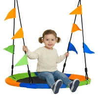 Outsunny Kid Nest Swing Seat Saucer Tree Swing 40 Inch/100cm Adjustable Rope Outdoor Indoor for Kids Over 3 Years Old Multi-Colour(m-1)