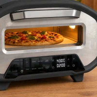 HOMCOM Pizzaoven voor binnen, 30,5 cm elektrische pizzaoven met 8 programma’s, 430 °C, timer, keramische steen, 2200 W(m-13)