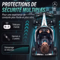 AIYAPLAY Kart Électrique Enfants 12V, Go Kart Mercedes-AMG PETRONAS F1 avec 2 Moteurs, Télécommande, 3 Vitesses, Noir(m-7)