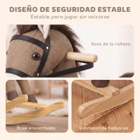 AIYAPLAY Caballo Balancín con Sonidos y Asas de Seguridad Base de Madera para Niños de 12 a 36 Meses Marrón Oscuro(m-4)