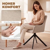 HOMCOM Eetkamerstoelen set van 2, draaibare stoelen met armleuningen, metalen frame, voor woonkamer en eetkamer, beige(m-6)