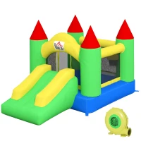 HOMCOM Springkasteel met Glijbaan en Veiligheidsnet, tot 100 kg, 3-10 jaar, 300x180x160cm(m-10)