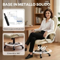 HOMCOM Sedia da Ufficio Girevole in Pelle PU con Dondolo, Schienale Alto e Altezza Regolabile, Beige(m-8)