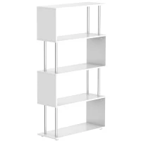 HOMCOM Librería en Forma S Estantería para Libros de 4 Niveles Mueble Estantería para Salón Oficina Estudio 80x30x145 cm Blanco(m-12)