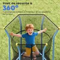 HOMCOM Trampoline pour enfant 1,22 x 1,11 x 1,9 m filet de sécurité porte zippée 6 poteaux rembourrés inclus bleu noir(m-6)