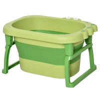 HOMCOM Vaschetta Bagnetto Pieghevole per Bimbi 0-6 Anni in Plastica Antiscivolo Verde, 75.3x55.4x43cm(m-11)